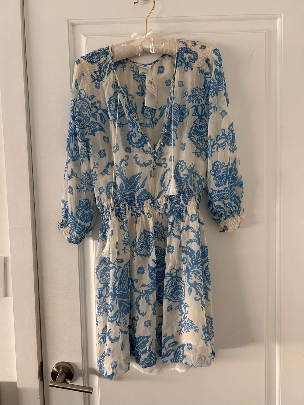 Club Monaco Cream Mini Dress with Blue Floral Print